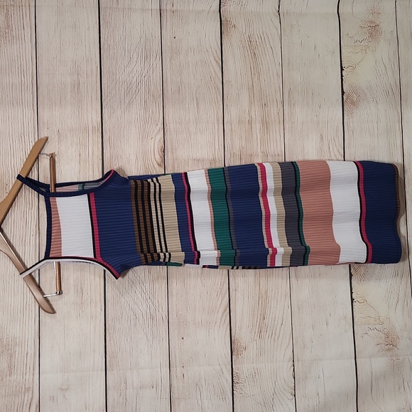 💟 Q Women's Small Multi-colored Ribbed Midi Dress - Picture 3 of 4